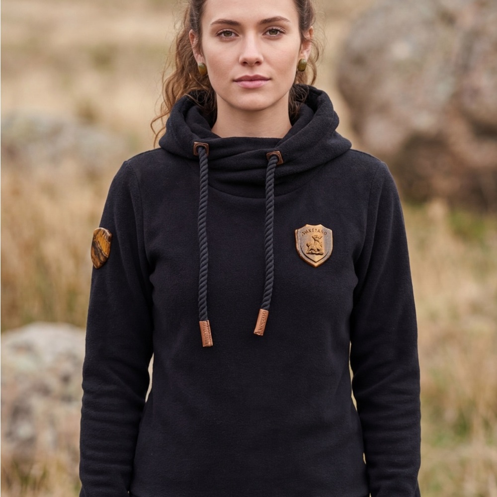 Naketano Black Cozy Pullover Hoodie with Leather Badge